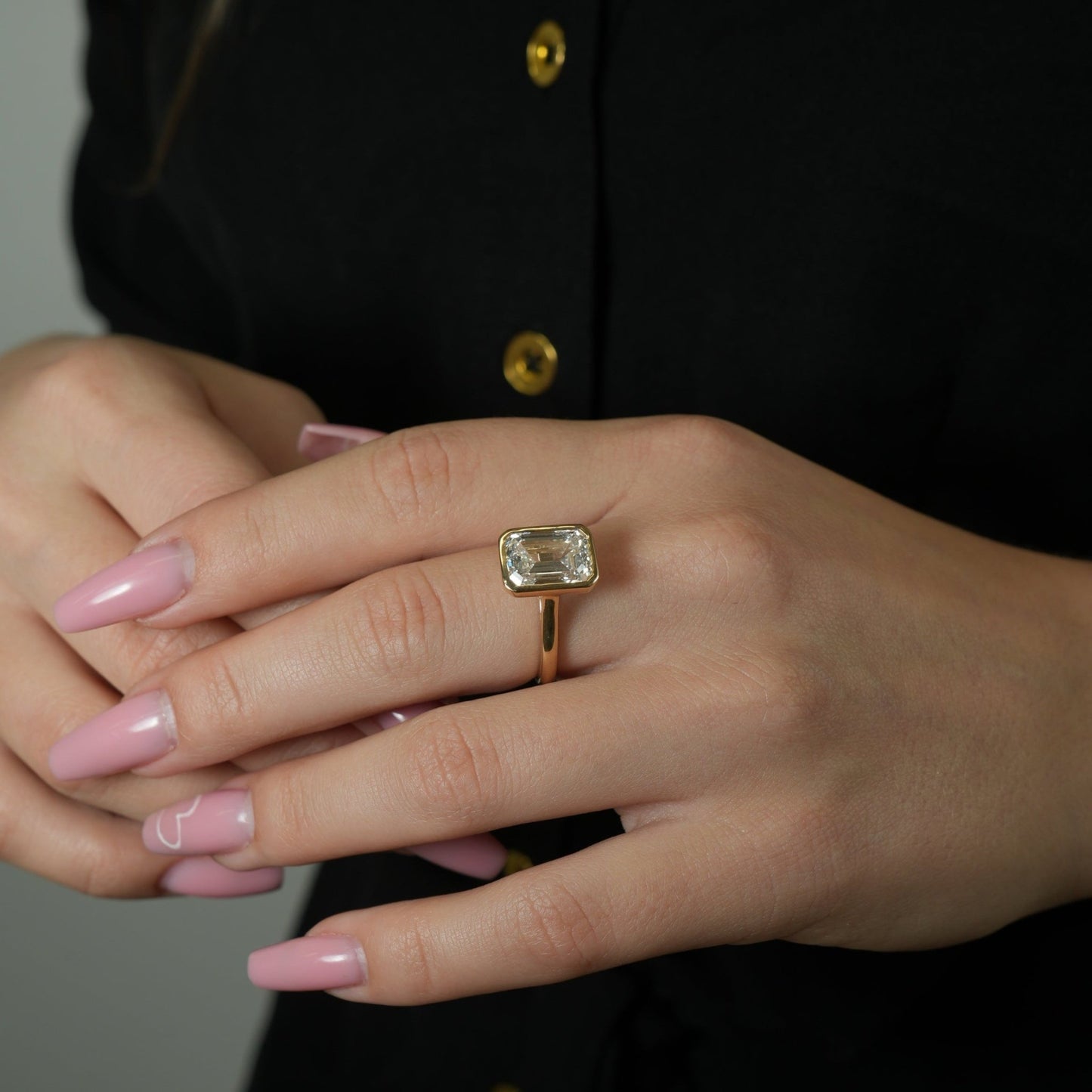 14K Bezel - Set Emerald Cut Diamond Ring - Ryan Diamonds LA