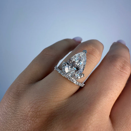 14k White Gold Pear Diamond Ring with Accented Band - Ryan Diamonds LA