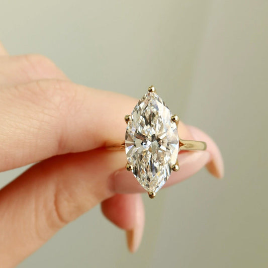 14K Yellow Gold Marquise - Cut Diamond Solitaire Ring - Ryan Diamonds Inc.