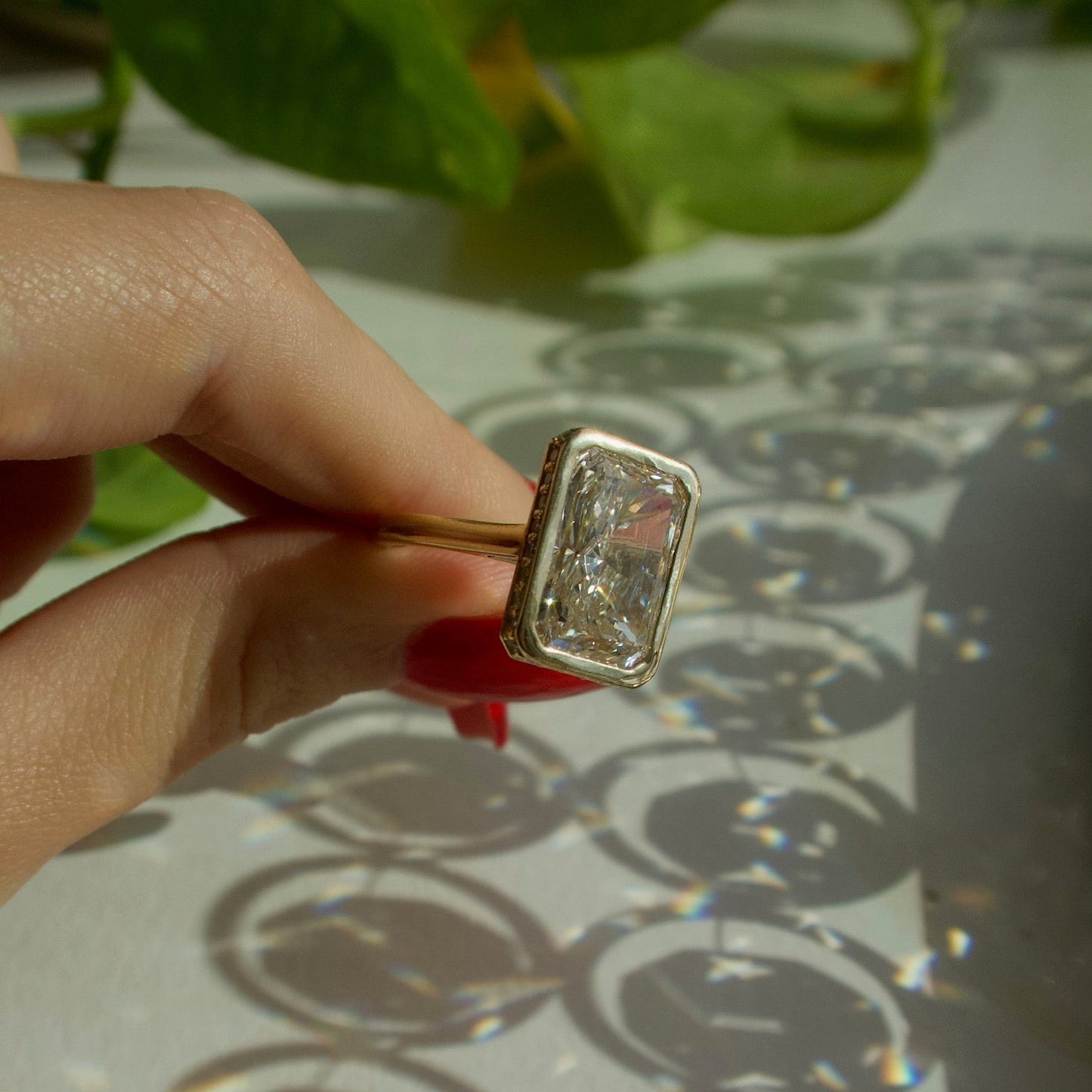 14K Yellow Gold Radiant - Cut Diamond Bezel Ring - Ryan Diamonds Inc.