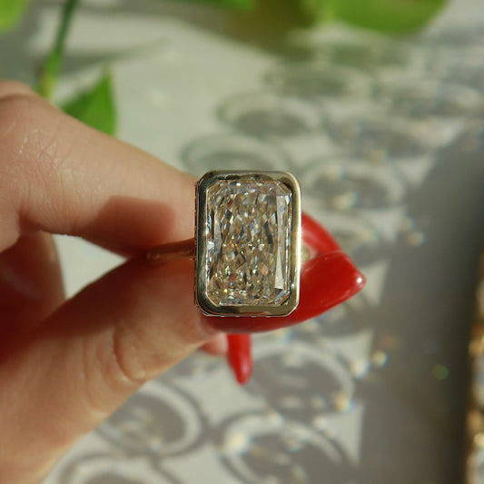 14K Yellow Gold Radiant - Cut Diamond Bezel Ring - Ryan Diamonds Inc.