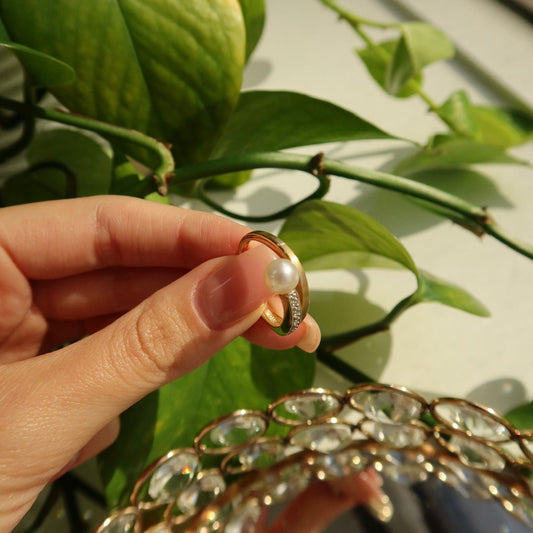 Golden Swirl Pearl & Diamond Ring - Ryan Diamonds LA