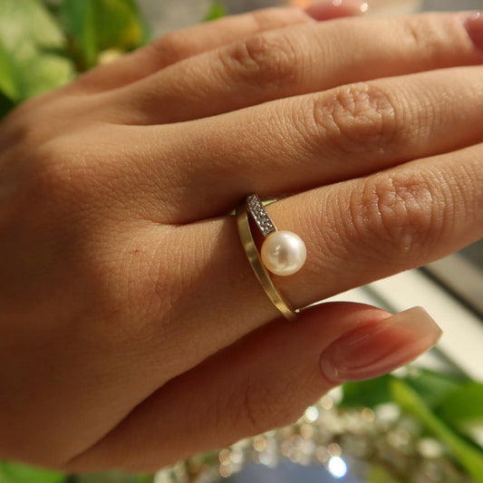 Golden Swirl Pearl & Diamond Ring - Ryan Diamonds LA