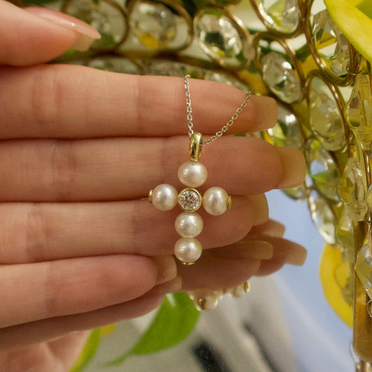 Pearl Cross Pendant with Diamonds - Ryan Diamonds LA