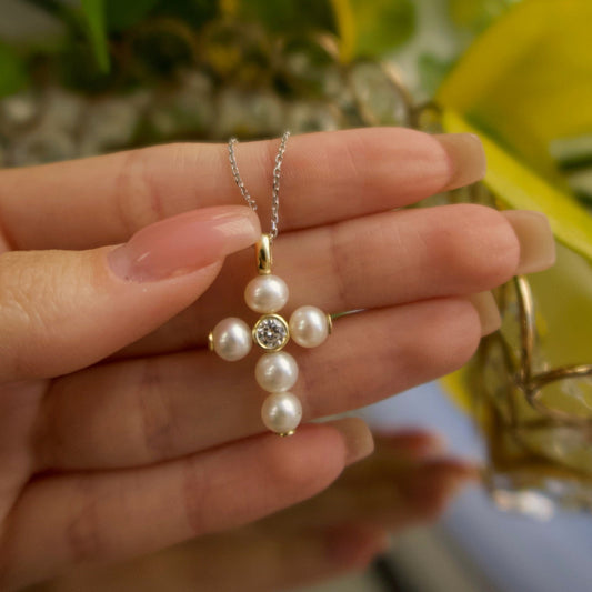Pearl Cross Pendant with Diamonds - Ryan Diamonds LA