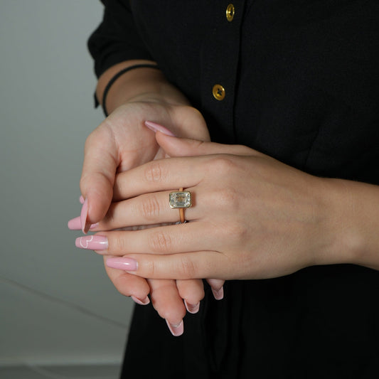 14K Bezel - Set Emerald Cut Diamond Ring - Ryan Diamonds LA