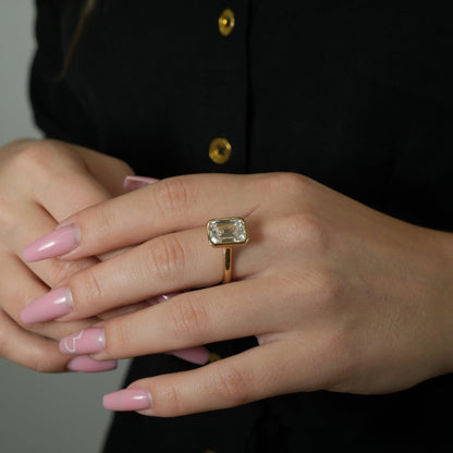 14K Bezel - Set Emerald Cut Diamond Ring - Ryan Diamonds LA