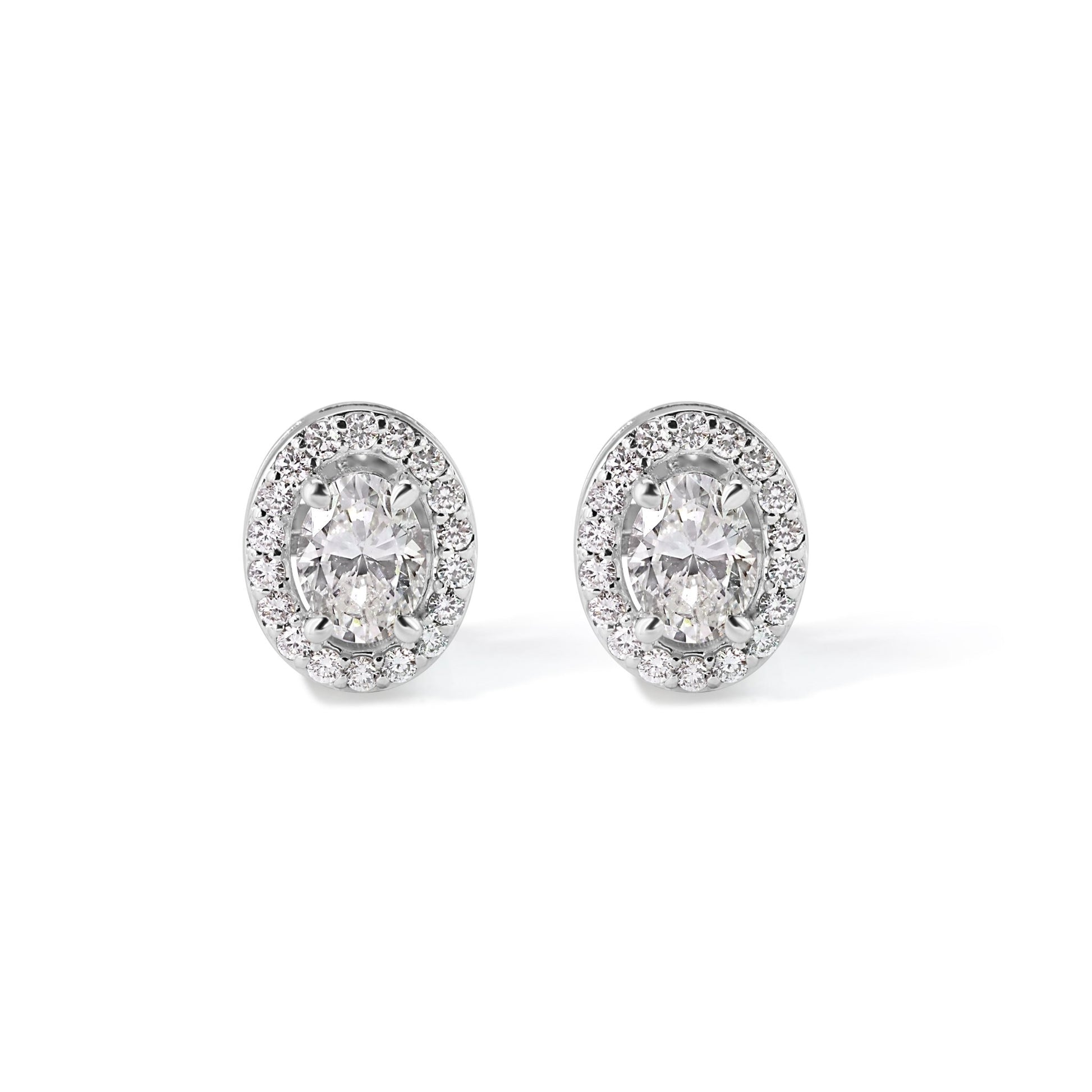 14K Diamond Oval Stud Earrings - My Store