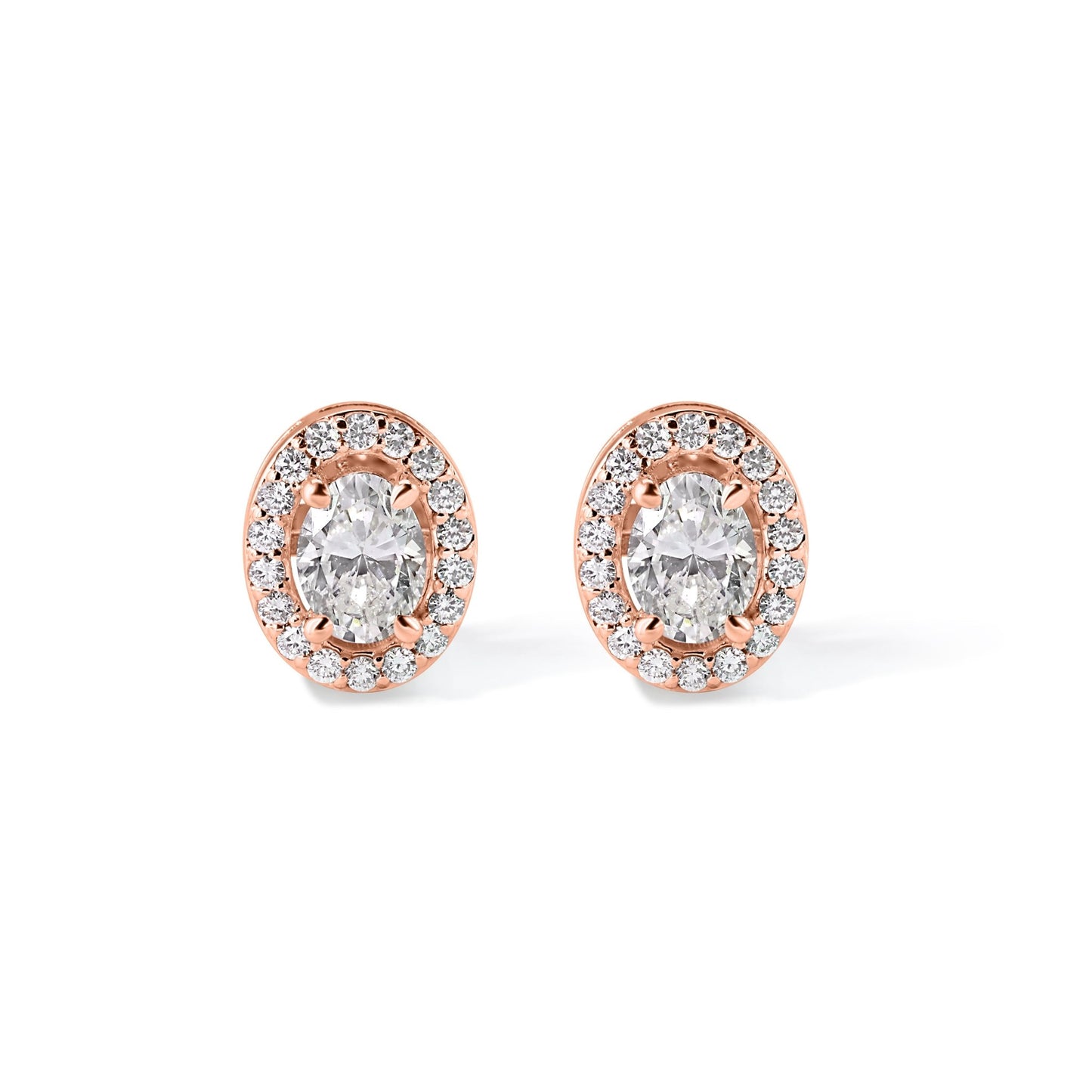 14K Diamond Oval Stud Earrings - My Store