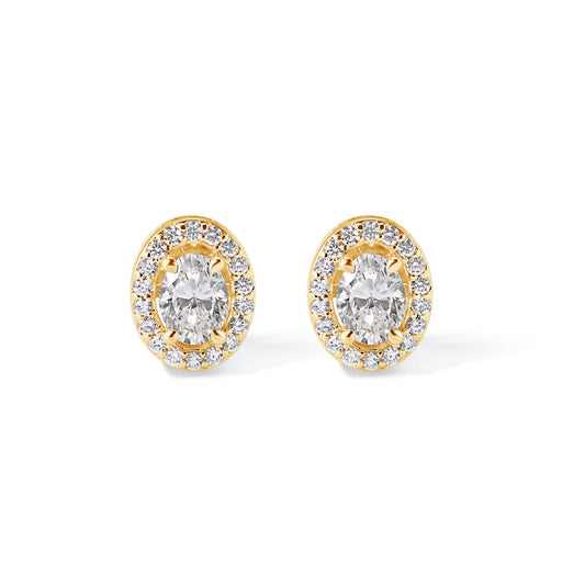 14K Diamond Oval Stud Earrings - My Store