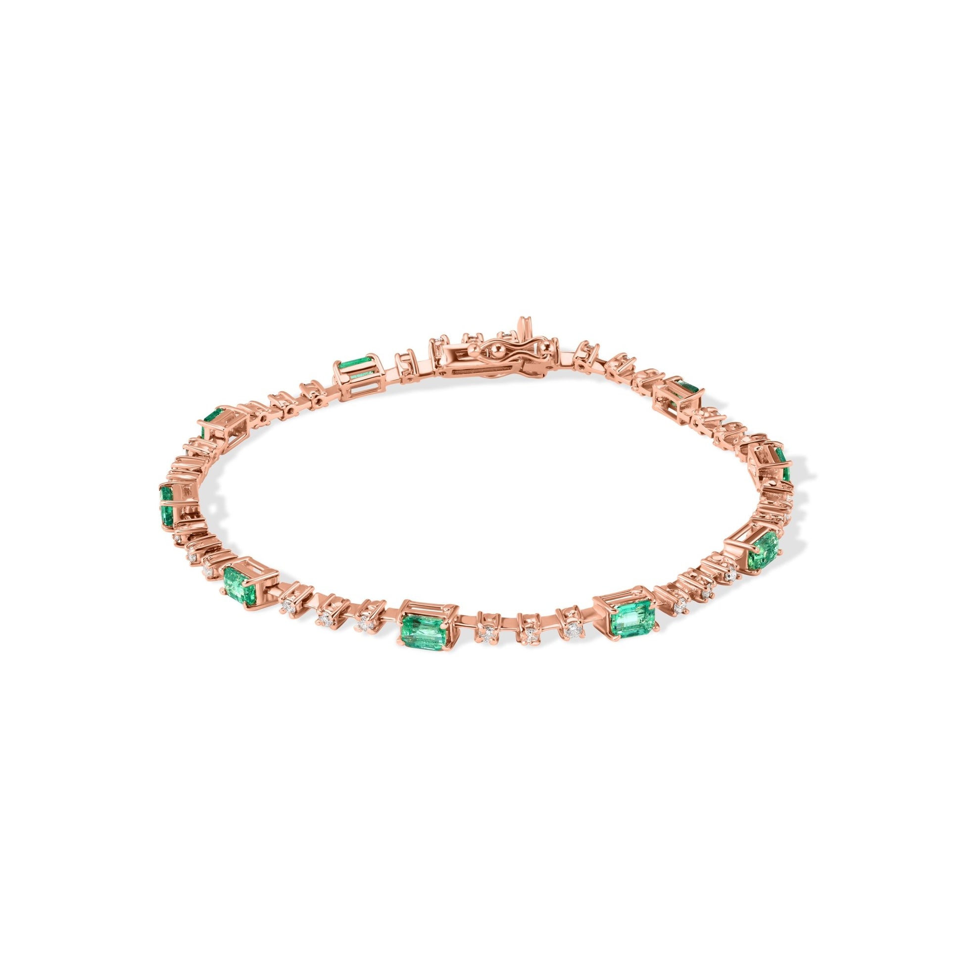 Rose Gold 14K Diamond with Emerald Gem Stone Bracelet - My Store