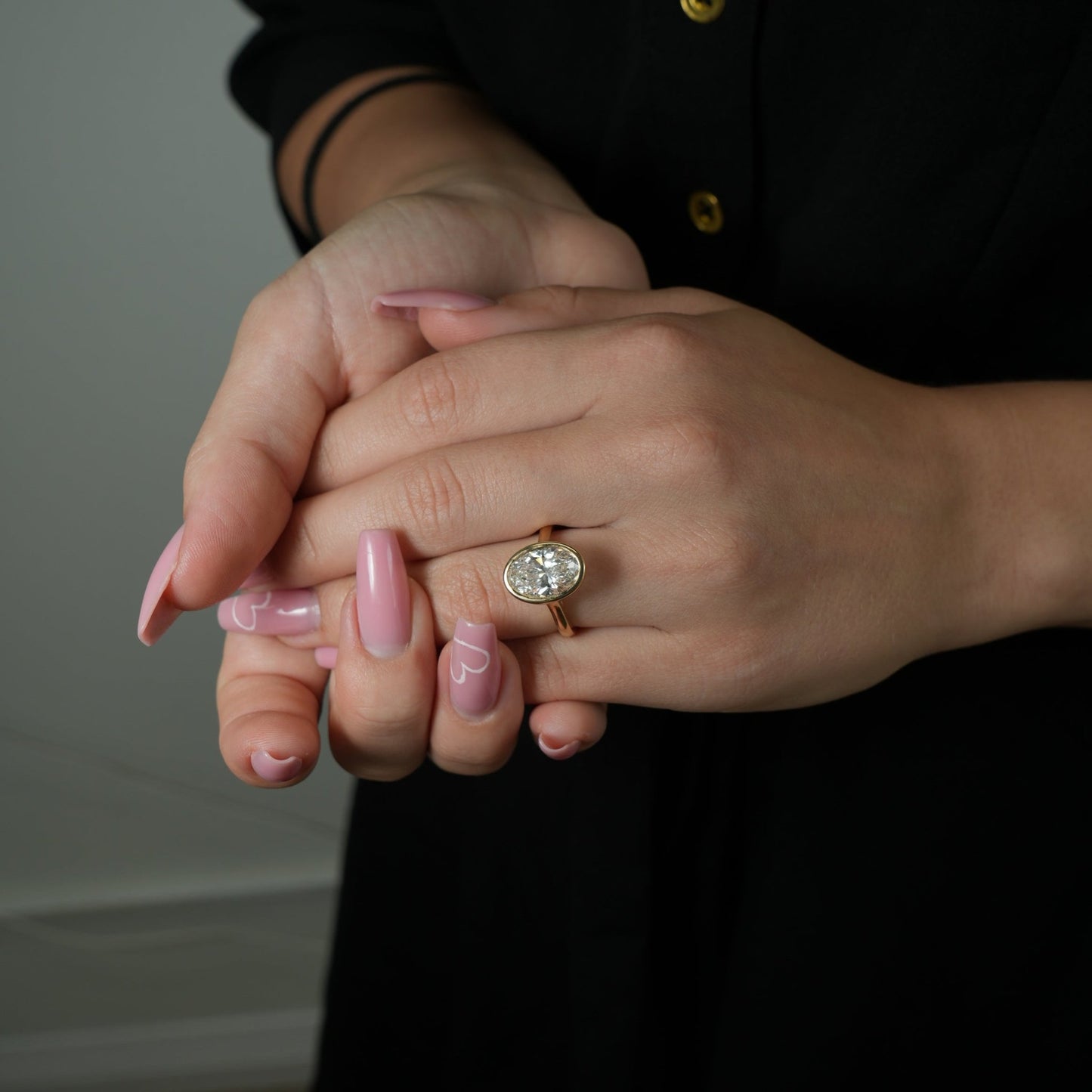 14k Gold Oval Bezel Diamond Ring - Ryan Diamonds LA