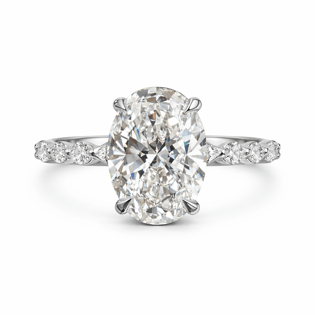 14K White Gold Oval Cut Diamond Pavé Engagement Ring - Ryan Diamonds Inc.