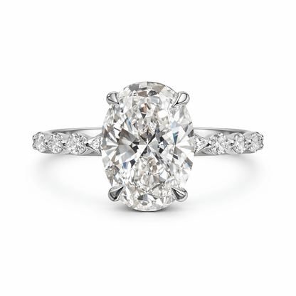 14K White Gold Oval Cut Diamond Pavé Engagement Ring - Ryan Diamonds Inc.