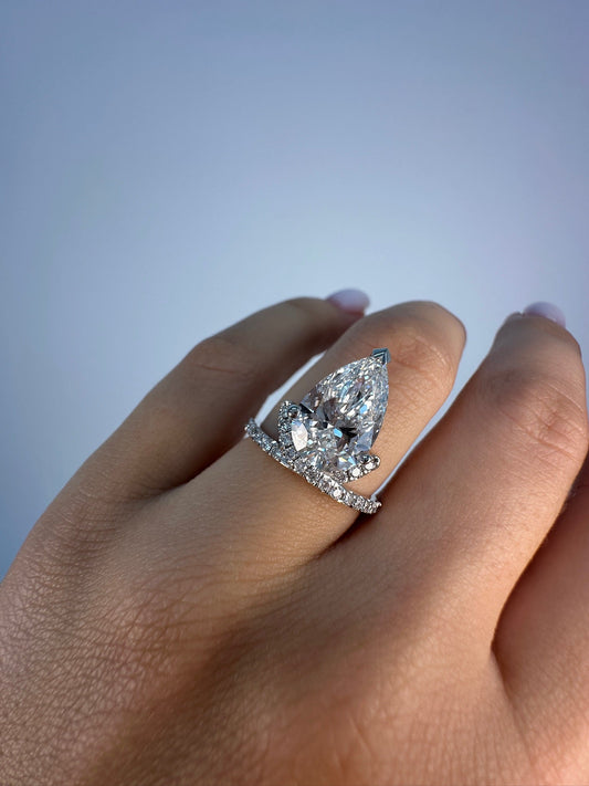 14k White Gold Pear Diamond Ring with Accented Band - Ryan Diamonds LA