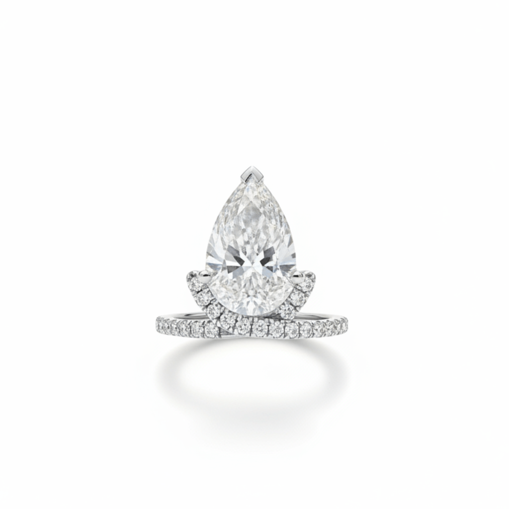 14k White Gold Pear Diamond Ring with Accented Band - Ryan Diamonds LA