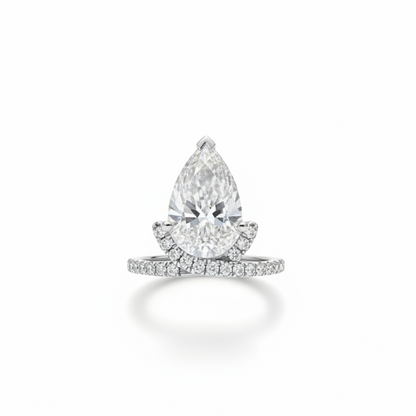 14k White Gold Pear Diamond Ring with Accented Band - Ryan Diamonds LA