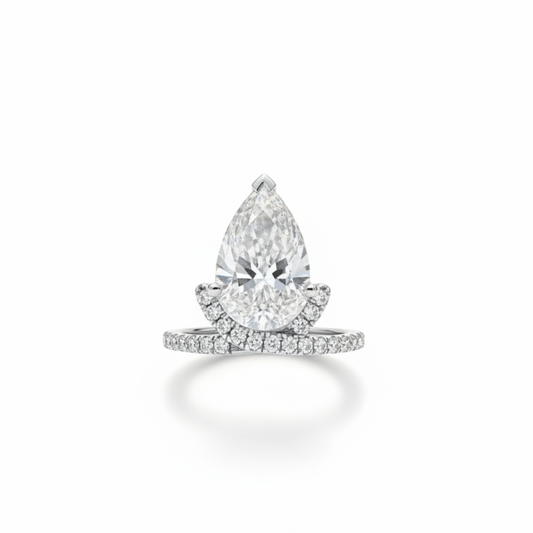 14k White Gold Pear Diamond Ring with Accented Band - Ryan Diamonds LA