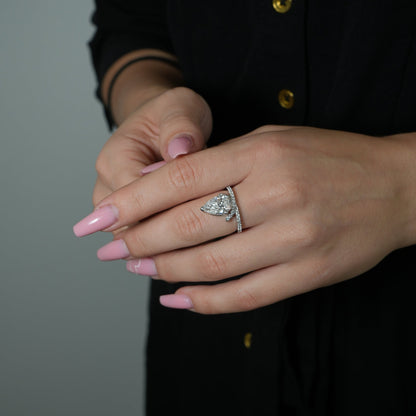 14k White Gold Pear Diamond Ring with Accented Band - Ryan Diamonds LA