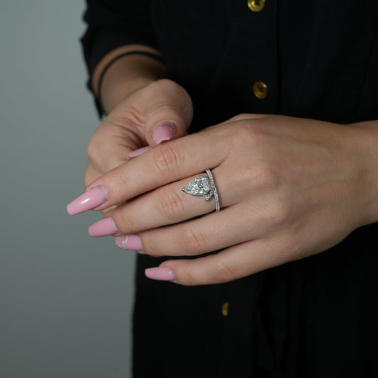 14k White Gold Pear Diamond Ring with Accented Band - Ryan Diamonds LA