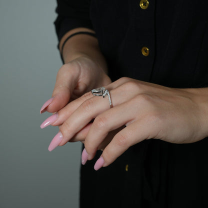 14k White Gold Pear Diamond Ring with Accented Band - Ryan Diamonds LA