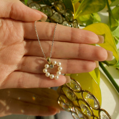 14K Yellow Gold Freshwater Pearl & Diamond Heart Necklace - Ryan Diamonds LA