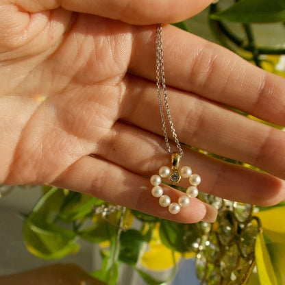 14K Yellow Gold Freshwater Pearl & Diamond Heart Necklace - Ryan Diamonds LA