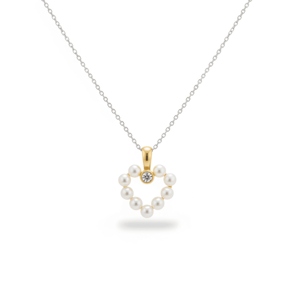 14K Yellow Gold Freshwater Pearl & Diamond Heart Necklace - Ryan Diamonds LA