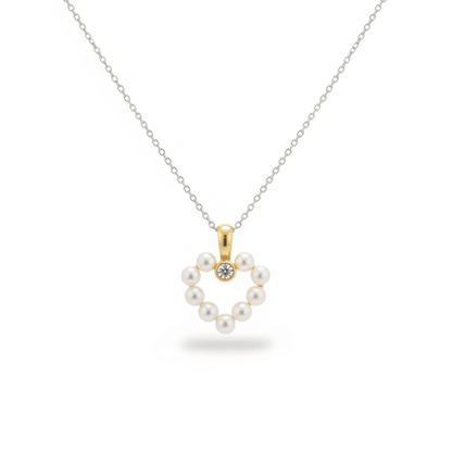 14K Yellow Gold Freshwater Pearl & Diamond Heart Necklace - Ryan Diamonds LA
