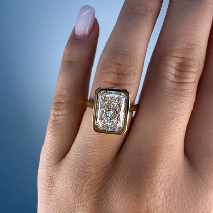 14K Yellow Gold Radiant - Cut Diamond Bezel Ring - Ryan Diamonds LA