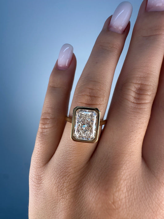 14K Yellow Gold Radiant - Cut Diamond Bezel Ring - Ryan Diamonds LA
