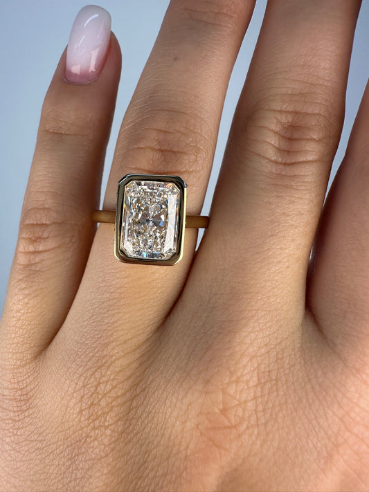 14K Yellow Gold Radiant - Cut Diamond Bezel Ring - Ryan Diamonds LA