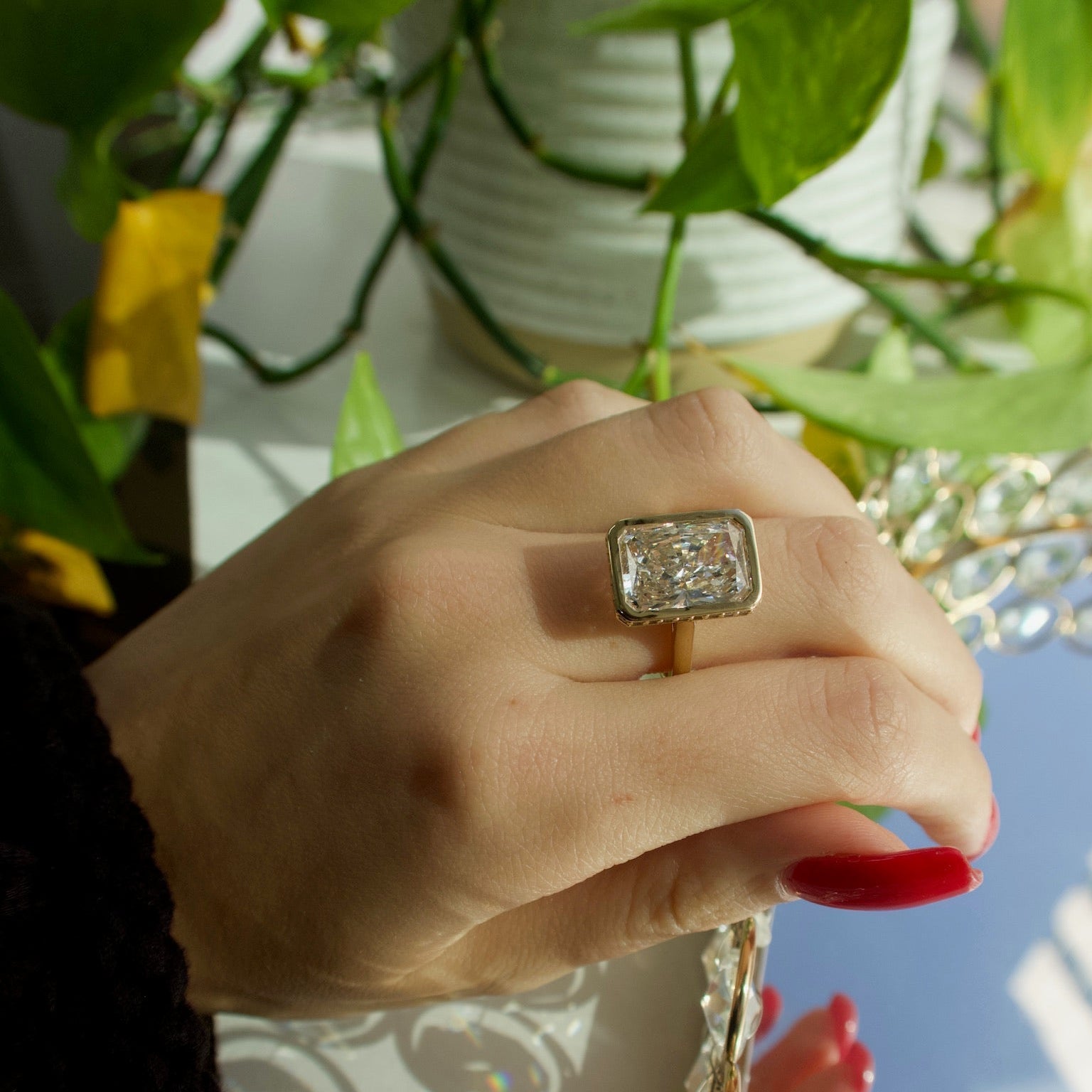 14K Yellow Gold Radiant - Cut Diamond Bezel Ring - Ryan Diamonds Inc.