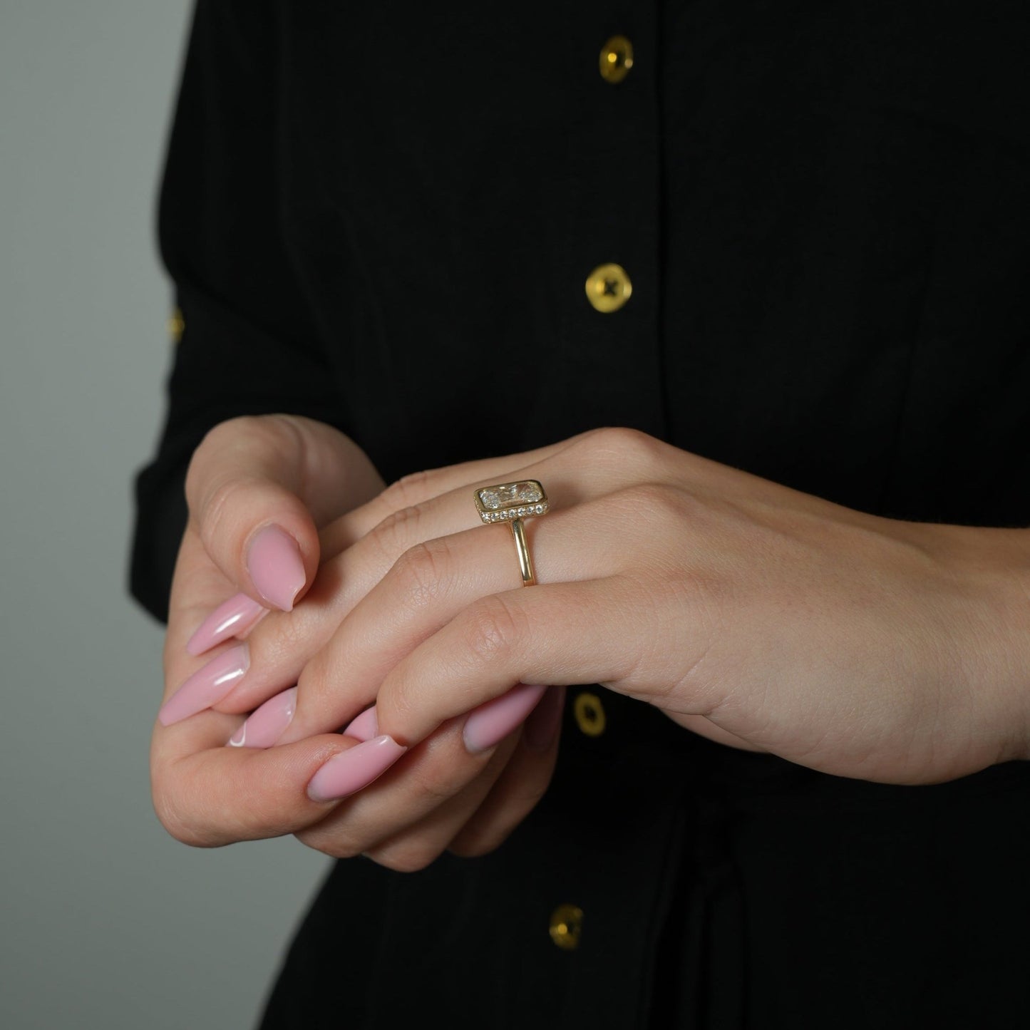 14K Yellow Gold Radiant - Cut Diamond Bezel Ring - Ryan Diamonds LA