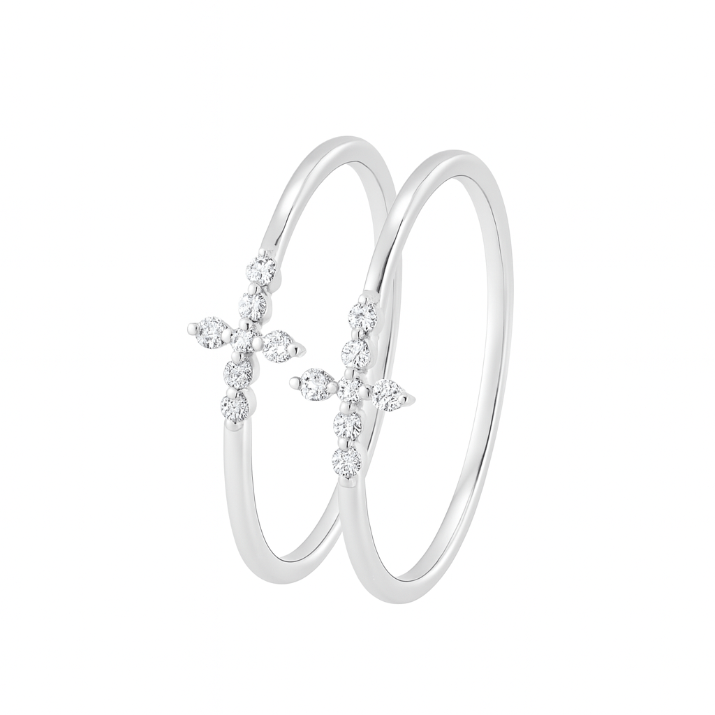 18K White Gold Diamond Cross Ring - Ryan Diamonds LA