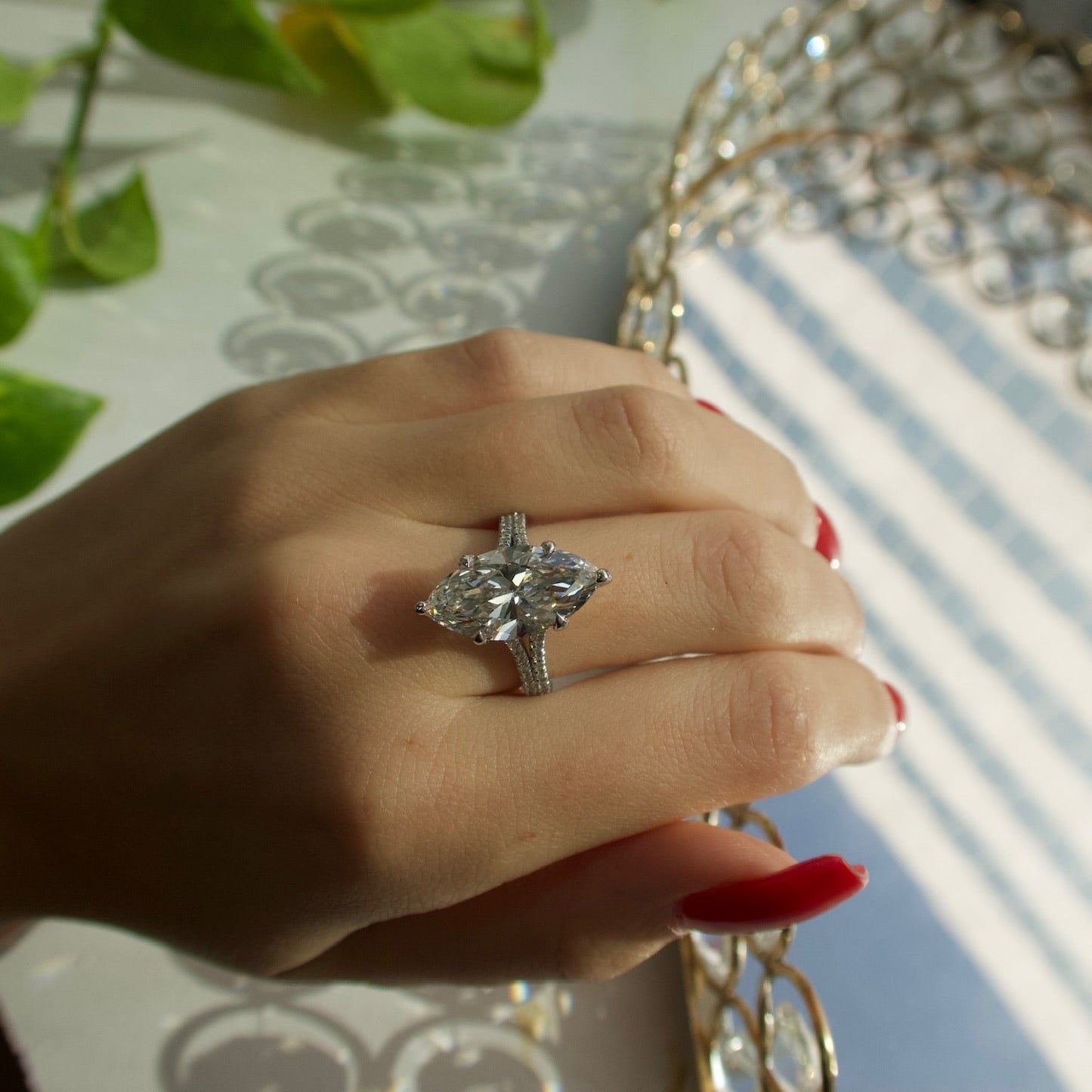 Aurelia Marquise Luxe 14K Gold Pavé Solitaire Ring - Ryan Diamonds LA