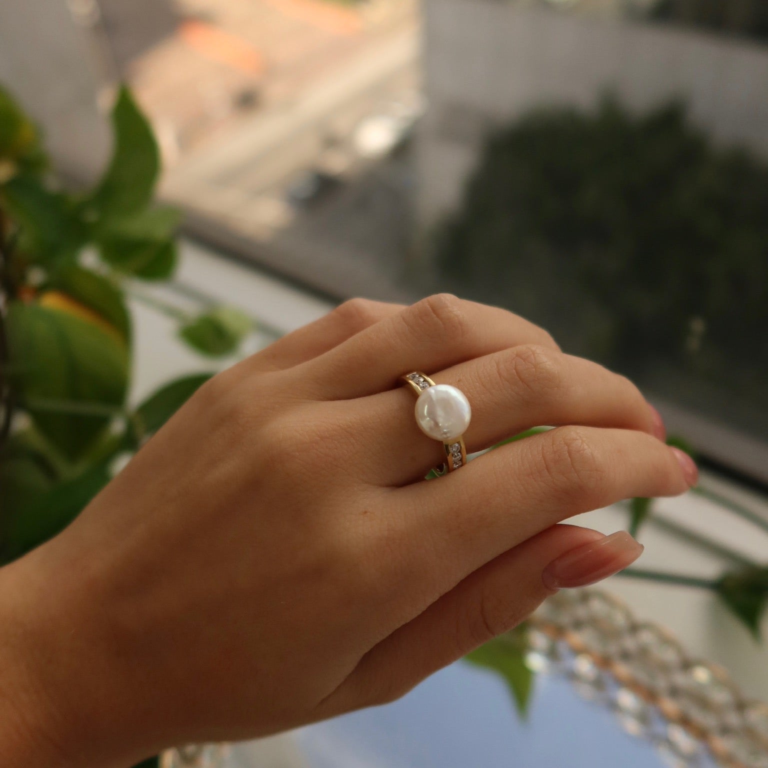 Celeste Pearl & Diamond Ring - Ryan Diamonds LA