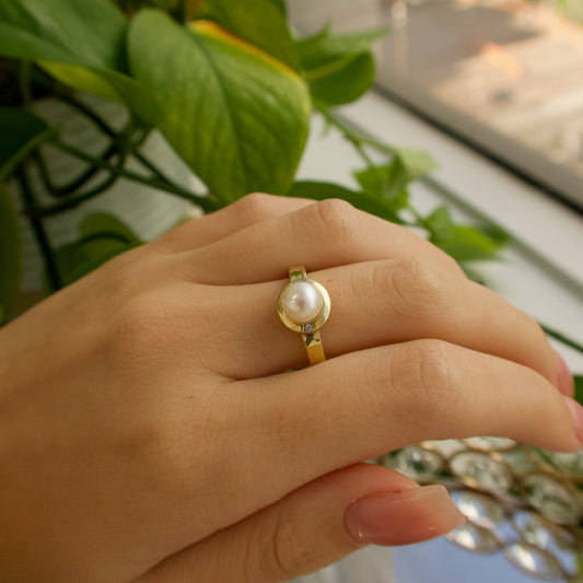 Classic Pearl and Diamond Accent Ring - Ryan Diamonds LA
