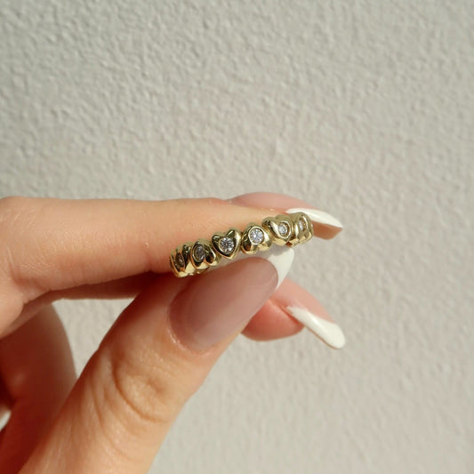 Diamond Heart Eternity Band in 14K Yellow Gold - Ryan Diamonds Inc.