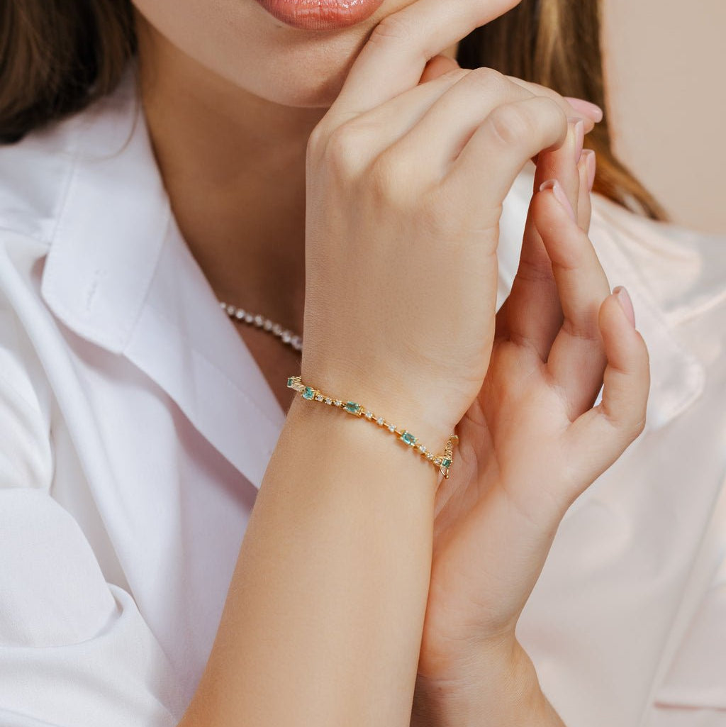 Diamond with Emerald Gem Stone Bracelet - Ryan Diamonds LA
