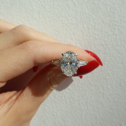 Elysian Oval Diamond Ring with Tapered Baguettes - Ryan Diamonds LA