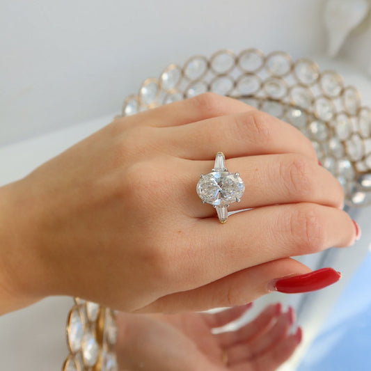 Elysian Oval Diamond Ring with Tapered Baguettes - Ryan Diamonds LA