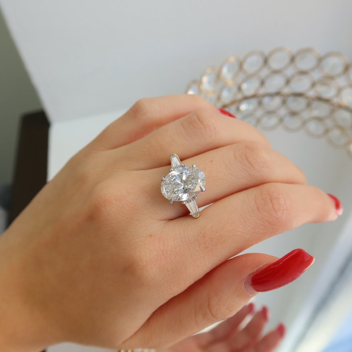Elysian Oval Diamond Ring with Tapered Baguettes - Ryan Diamonds LA