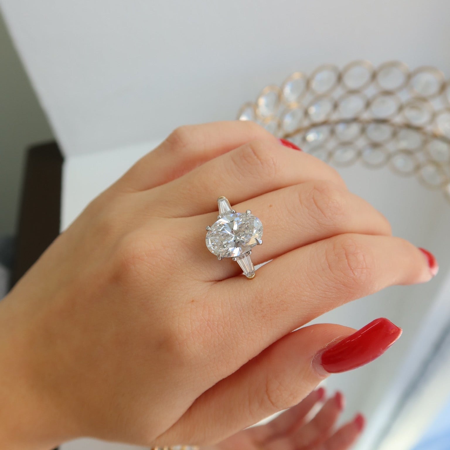 Elysian Oval Diamond Ring with Tapered Baguettes - Ryan Diamonds LA