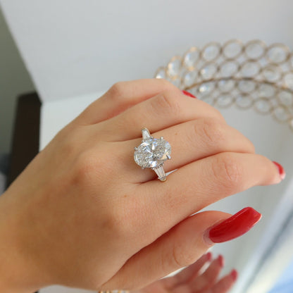 Elysian Oval Diamond Ring with Tapered Baguettes - Ryan Diamonds LA
