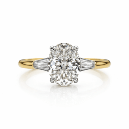 Elysian Oval Diamond Ring with Tapered Baguettes - Ryan Diamonds LA