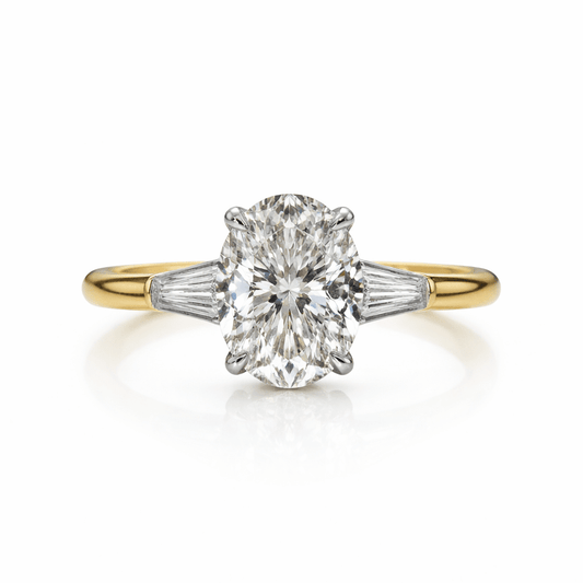 Elysian Oval Diamond Ring with Tapered Baguettes - Ryan Diamonds LA