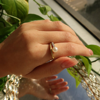 Golden Swirl Pearl & Diamond Ring - Ryan Diamonds LA