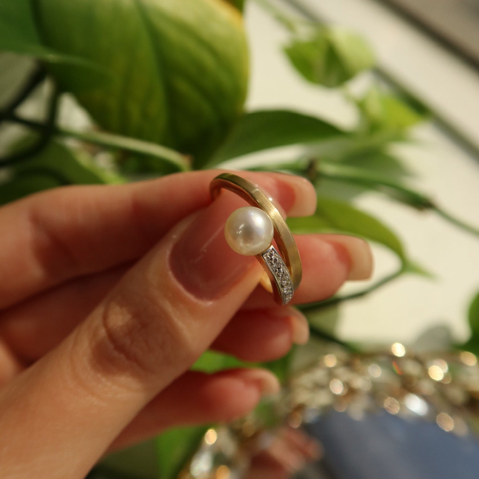 Golden Swirl Pearl & Diamond Ring - Ryan Diamonds LA