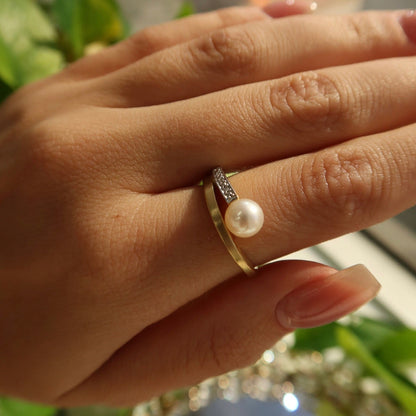 Golden Swirl Pearl & Diamond Ring - Ryan Diamonds LA